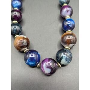 Vintage Graduated Lucite Bead Necklace, Marbled Multicolor Glows
